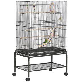 52" Bird Cage with Rolling Stand, Toys, for Budgies Canaries Black (Option: Black)