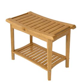 Shower Bench Wood Water Proof Ergonomic Shower Stool With Storage Shelf For Bathroom Spa Wood Color (Option: default)