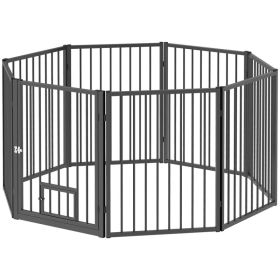 8 Panels Dog Playpen, Foldable Portable Pet Playpen with Door, for Small & Medium Dogs, 30"H (Option: Black)