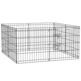24inch Foldable Metal Exercise Pet Playpen Yard Dog Puppy Kennel Cage 8 Panel (Option: Black)