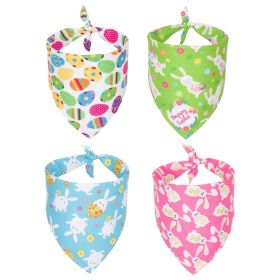 Easter Dog Bandanas 4 PCS, Rabbit And Easter Egg Pattern Triangle Pet Scarves For Medium And Large Dogs, Large (Option: Multi)
