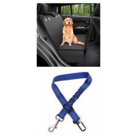 Dog Car Seat Cover View Mesh Pet Carrier Hammock Safety Protector Car Rear Back Seat Mat With Zipper And Pocket For Travel (Option: A black with blue leash)