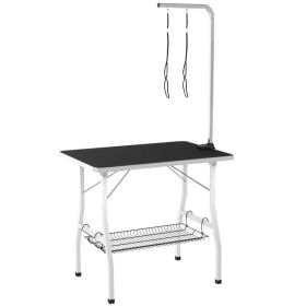 Dog Grooming Table w/ Adjustable Arm, Mesh Tray, Two Nooses, Rubber Surface, 35" x 24" x 61", Black (Option: Black)
