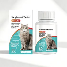 Cat Probiotic Supplement Tablets, Gut & Digestive Health Support With Vitamin B2 & Selenium, Immune, Skin & Vision Care, 80 Tablets (Option: 1Box)