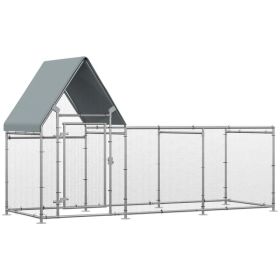 Walk In Chicken Run, Large Galvanized Chicken Coop, Hen Poultry House Cage, Rabbit Hutch Metal Enclosure with Water-Resist Cover for Outdoor Back (Option: Silver)