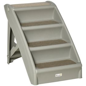 4-Level Portable Dog Stairs, Foldable Dog Steps for Small Dogs, Lightweight Cat Steps, with Nonslip Soft Mats, for High Bed, Sofa, Grey (Option: Grey)