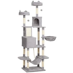 81" Large Cat Tree w/ Scratching Posts, Condos, Beds, Hammocks, Jumping Platforms, Toy Balls, Rope Cat Toy, Light Grey (Option: Light Grey)