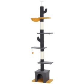 Floor to Ceiling Cat TreeTower with 90.5"-108" Adjustable Height, Scratching Posts, Hammock, Condo, Toy Ball, Dark Grey (Option: Dark Grey)