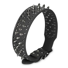 Dog Leather Collar Spiked Studded Pet Dog Collar Adjustable Neck Pitbull Mastiff Collar (Size/Color: XL, Option: BLK)