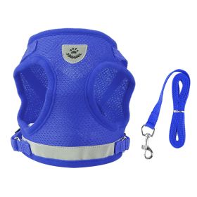 Pet Mesh Harness Dog Leash Set Reflective Chest Strap Adjustable Puppy Vest For Puppies Breeds Dogs Cats Walking Outdoor (Size/Color: L, Option: Blue)