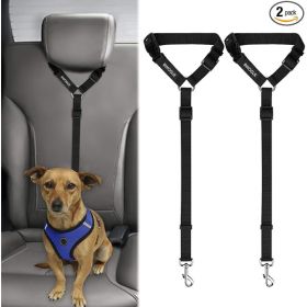 Set Of 2 Dog Car Seat Belts With Headrest Attachments, Adjustable Pet Safety Restraint Leads For Secure Vehicle Travel (Option: Black)