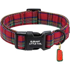 Medium Red Tartan Plaid Adjustable Christmas Dog Collar, Festive Holiday Pet Accessory For Dogs (Option: Red)