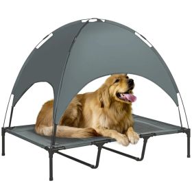 Elevated Dog Bed with Canopy, Portable Raised Dog Cot for XL Sized Dogs, Indoor & Outdoor, 48" x 36" x 43", Grey (Option: Grey)
