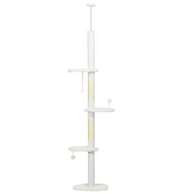 88.5"-100.5" Floor to Ceiling Cat Tree, Cat Tower with Scratching Posts, Cloud Shaped Platforms, Dangling Balls, White (Option: White)
