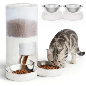 6L Automatic Cat Feeder for 2 Cats, Timed Cat Food Dispenser with 2 Stainless Bowls, 10s Voice Recorder, Dual Power Supply, 6 Meals 50 Portions P (Option: White)