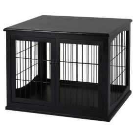 26" Wooden Dog Cage with Double Door Entrance & Simple Modern Design, Black (Option: Black)