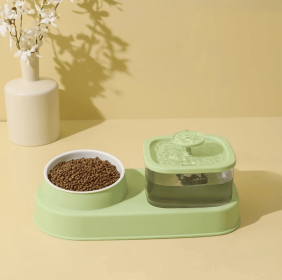 Cat Water Dispenser And Feeding Bowl 2-in-1, Dry And Wet Separation Automatic Water Dispenser Sturdy Cat Feeding Bowl Cat And Dog Feeding Supplies Eas (Color: green)