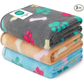 3-Pack Fluffy Fleece Pet Blankets With Paw Print Design, Grey, Brown And Blue, Small (Option: Bone)