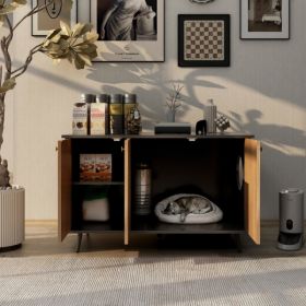 Litter Box Enclosure, Cat Litter Box Furniture With Hidden Plug, 3 Doors,Indoor Cat Washroom Storage Bench Side Table Cat House, Large Wooden Enc (Option: Defaulttitle)