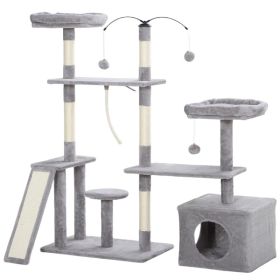 53" Cat Tree, Cat Tower with Scratching Posts, Cat Condo, Beds, Platforms, Toy Balls for Indoor Cats, Light Grey (Option: Light Grey)