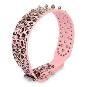 Dog Leather Collar Spiked Studded Pet Dog Collar Adjustable Neck Pitbull Mastiff Collar (Size/Color: L, Option: Leo)