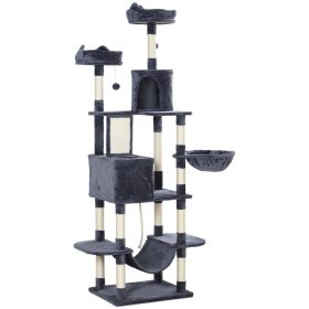 81" Large Cat Tree w/ Scratching Posts, Condos, Beds, Hammocks, Jumping Platforms, Toy Balls, Rope Cat Toy, Dark Grey (Option: Dark Grey)