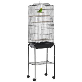 62" Rolling Bird Cage Cockatoo House Play Top Finch Pet Supply with Storage Shelf, Wheels - Black (Option: Black)