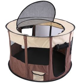 Foldable Playpen for Dog with Carry Bag Portable Travel Waterproof Indoor Outdoor Pet Cage Tent Detachable Upper Cover For Dog Cat Rabbit (Size/Color: M, Option: Coffee)