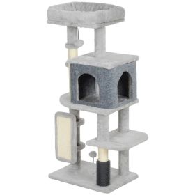41 Inch Cat Tree with Scratching Posts, Cat Bed, Condo, Grooming Brush, Jumping Platforms, Toy Balls, Anti-tip Kit (Option: Light Grey)