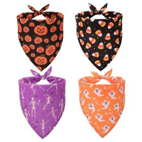 Dog Bandanas 4 PCS, Skeleton Ghost Pumpkin Pet Scarves For Dogs, Adjustable Triangle Bibs, Large (Option: Multi)