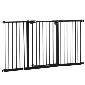 Pet Gate with Door Dog Gate and Barrier Indoor for Stairs Includes 7", 8", 12" Extensions Kit, 30 Inch Tall Pressure-Mounted Safety Gate, Black (Option: Black)