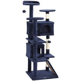 54" Cat Tree, Multi-Level Cat Tower with Scratching Posts, Cat Condos, Bed, Platforms, Ramp, Toy Ball, Dark Blue (Option: Dark Blue)