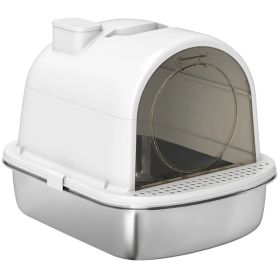Enclosed Stainless Steel Litter Box, Metal Cat Litter Box with Scoop, Deodorizer Bag, Handle, Easy to Clean (Option: White)