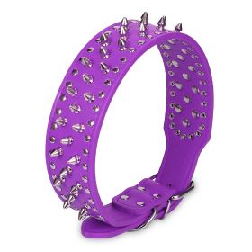 Dog Leather Collar Spiked Studded Pet Dog Collar Adjustable Neck Pitbull Mastiff Collar (Size/Color: XL, Option: PPL)