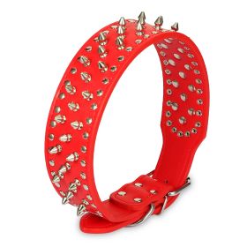 Dog Leather Collar Spiked Studded Pet Dog Collar Adjustable Neck Pitbull Mastiff Collar (Size/Color: M, Option: Red)
