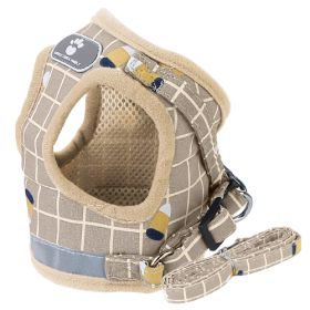 Pet Mesh Harness Dog Leash Set Reflective Chest Strap Adjustable Puppy Vest For Puppies Breeds Dogs Cats Walking Outdoor (Size/Color: M, Option: KhakiCheckered)