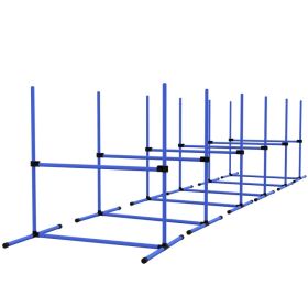 Set of 6 Dog Agility Training Equipment Adjustable Jump Bar Pet Exercise Kit with Carrying Bag (Blue) (Option: Blue)