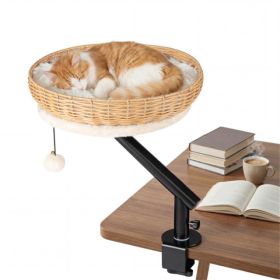 360  Rotatable Desktop Cat Bed Perch, 2-in-1 Workspace Cat Retreat With Jingling Ball Natural  Black   White (Option: default)
