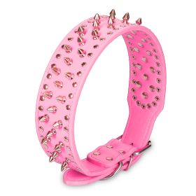Dog Leather Collar Spiked Studded Pet Dog Collar Adjustable Neck Pitbull Mastiff Collar (Size/Color: M, Option: Pink)