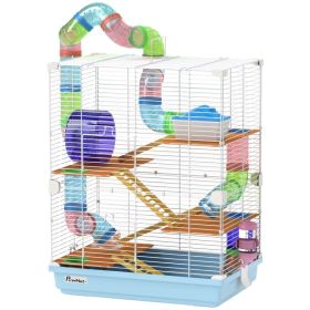 5 Tiers Hamster Cage Portable with Exercise Wheels Play Tube Water Bottle Dishes House Ladder for Gerbils, Light Blue (Option: Light Blue)