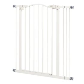 Extra Tall Dog Gate with Door, Pressure Fit, Auto Close, Double Locking for Doorways Hallways Stairs, 29"-34", White (Option: White)
