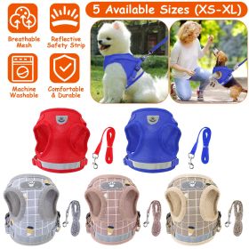 Pet Mesh Harness Dog Leash Set Reflective Chest Strap Adjustable Puppy Vest For Puppies Breeds Dogs Cats Walking Outdoor (Size/Color: S, Option: Blue)