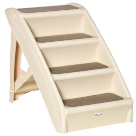 4-Level Portable Dog Stairs, Foldable Dog Steps for Small Dogs, Lightweight Cat Steps, with Nonslip Soft Mats, for High Bed, Sofa, Beige (Option: Beige)