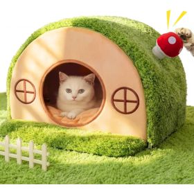 Cat House For Indoor Cats Tree Hole Cat Bed Cave Hideaway Enclosed Calming Shelter For Small Medium Pets, Removable Washable Cushioned (Option: Green)