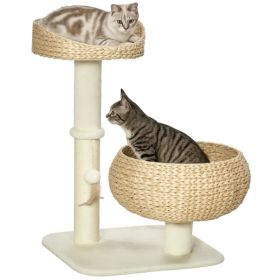 28" Cat Tree with Scratching Post, Cat Tower with Double Beds, Beige (Option: Beige)