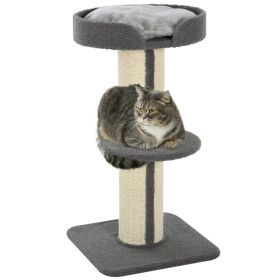 Cat Tree Kitty Tower with Sisal Mat Scratching Post, Cat Bed, Cushion, Perch, 18" x 18" x 36", Grey (Option: Grey)
