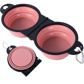 Collapsible Dog Dual Bowls Reinforced Rim 180 Degrees Flip Over Foldable Double Bowl With Lock Clips More Stable Dog Travel Bowls Pet Food Water (Option: Pink)
