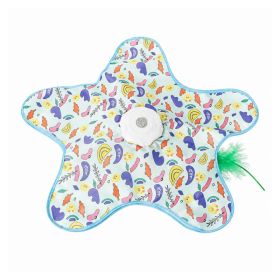 Automatic Hide And Seek Cat Toy Mat, Interactive Rotating Feather Wand Toy For Indoor Cats, 3 Speed Modes, TypeC Rechargeable, Ocean Print Fabric (Option: Yellow)
