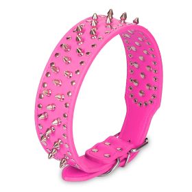 Dog Leather Collar Spiked Studded Pet Dog Collar Adjustable Neck Pitbull Mastiff Collar (Size/Color: M, Option: Rose)