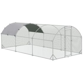 Galvanized Large Metal Chicken Coop Cage Walk-in Enclosure Poultry Hen Run House Playpen Rabbit Hutch with Cover for Outdoor Backyard 9.2' x 18.7 (Option: Silver)